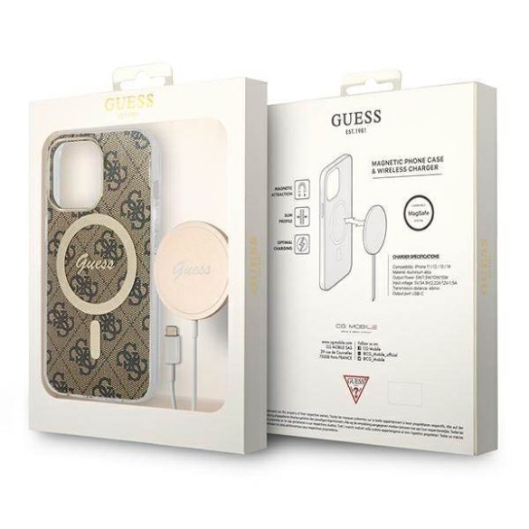 Guess tok+ töltő iPhone 13 Pro barna 4G Print MagSafe keménytok