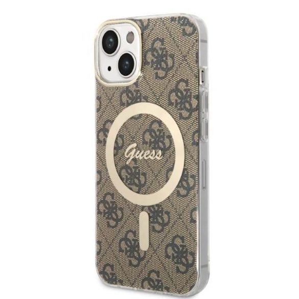 Guess GUBPP14SH4EACSW tok+ töltő iPhone 14 / 15 / 13 6,1" barna keménytok 4G Print MagSafe