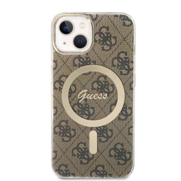 Guess GUBPP14SH4EACSW tok+ töltő iPhone 14 / 15 / 13 6,1" barna keménytok 4G Print MagSafe