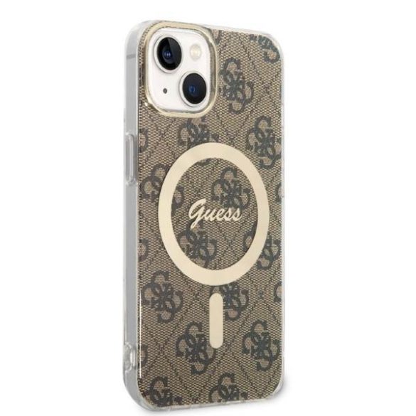 Guess GUBPP14SH4EACSW tok+ töltő iPhone 14 / 15 / 13 6,1" barna keménytok 4G Print MagSafe