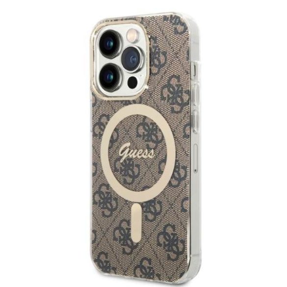 Guess tok+ töltő iPhone 14 Pro 6,1" barna 4G Print MagSafe keménytok