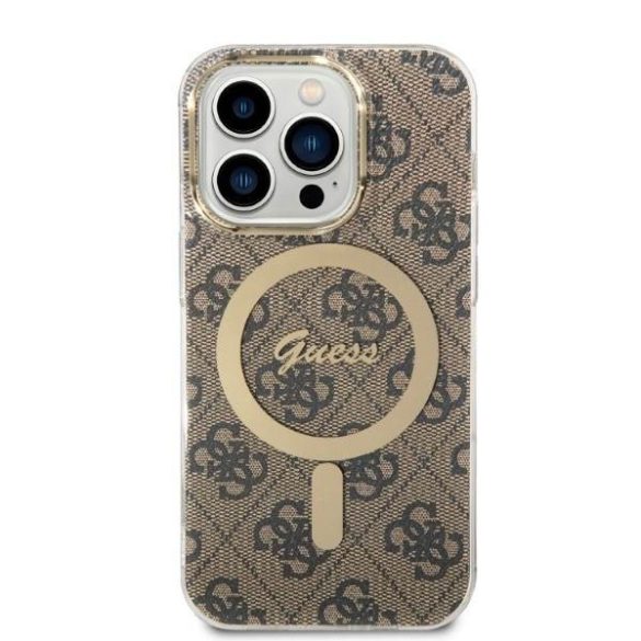 Guess tok+ töltő iPhone 14 Pro 6,1" barna 4G Print MagSafe keménytok