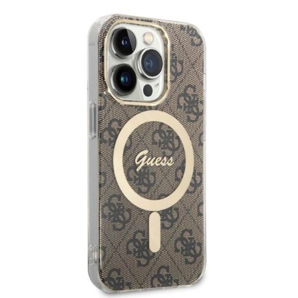 Guess tok+ töltő iPhone 14 Pro 6,1" barna 4G Print MagSafe keménytok