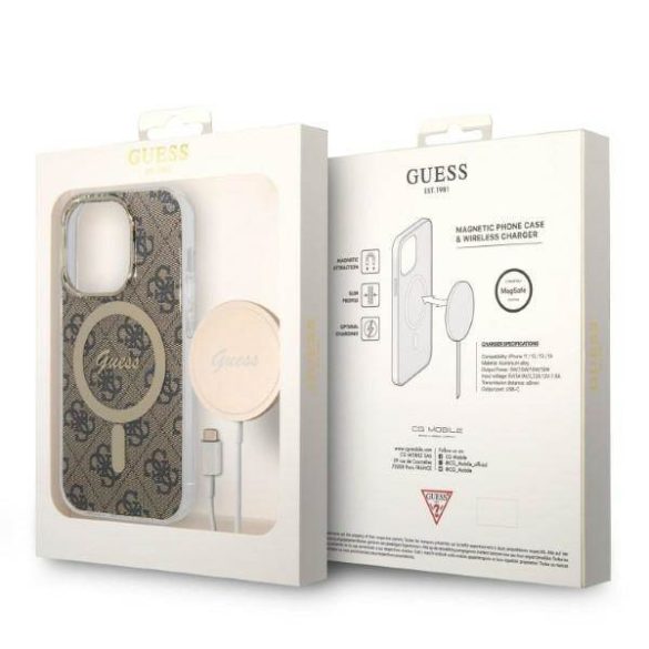 Guess tok+ töltő iPhone 14 Pro 6,1" barna 4G Print MagSafe keménytok