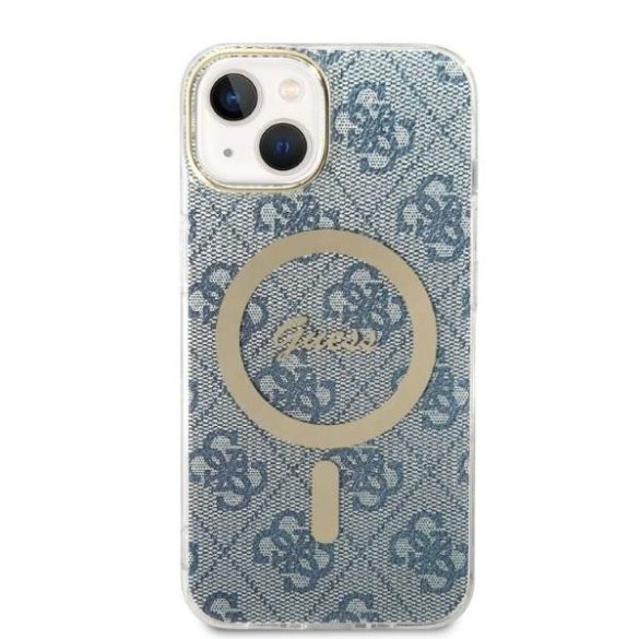 Guess GUBPP14SH4EACSB tok+ töltő iPhone 14 / 15 / 13 6,1" kék keménytok 4G Print MagSafe