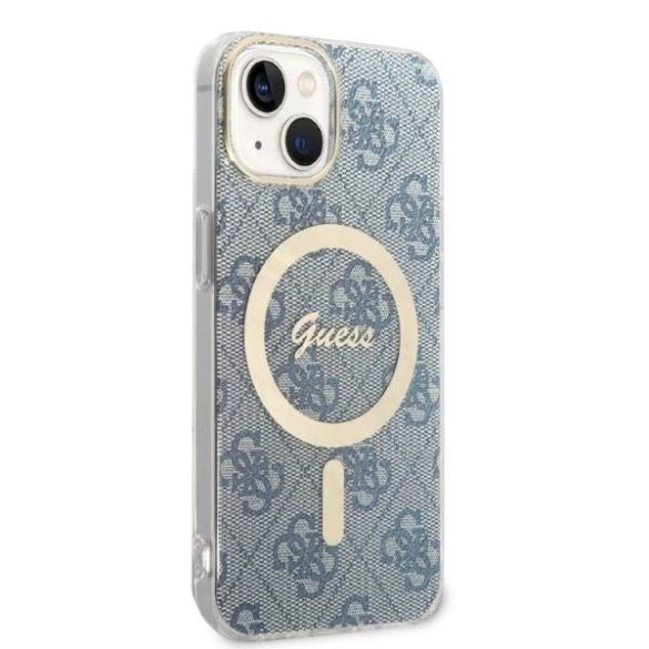 Guess GUBPP14SH4EACSB tok+ töltő iPhone 14 / 15 / 13 6,1" kék keménytok 4G Print MagSafe