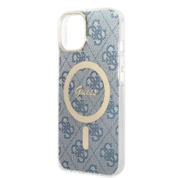 Guess GUBPP14SH4EACSB tok+ töltő iPhone 14 / 15 / 13 6,1" kék keménytok 4G Print MagSafe