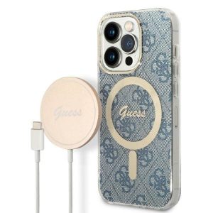 Guess tok+ töltő iPhone 14 Pro 6,1" kék 4G Print MagSafe keménytok