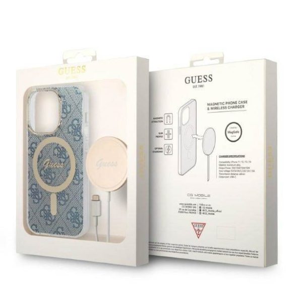 Guess tok+ töltő iPhone 14 Pro 6,1" kék 4G Print MagSafe keménytok