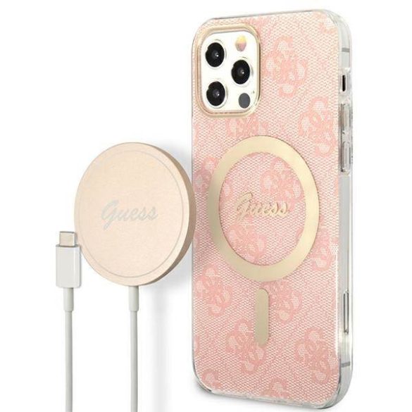 Guess tok+ töltő iPhone 12/12 Pro rózsaszín 4G Print MagSafe keménytok 