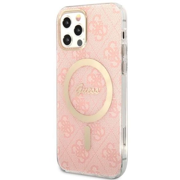 Guess tok+ töltő iPhone 12/12 Pro rózsaszín 4G Print MagSafe keménytok 