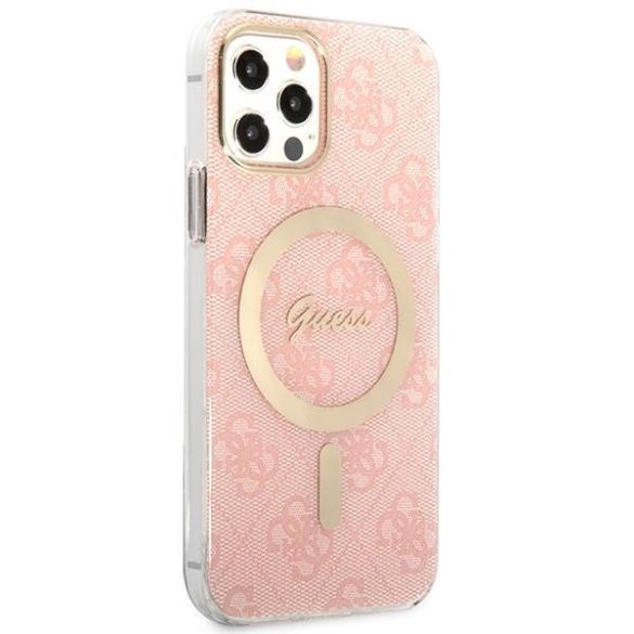 Guess tok+ töltő iPhone 12/12 Pro rózsaszín 4G Print MagSafe keménytok 