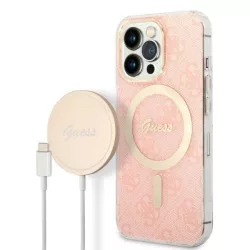   Guess tok+ töltő iPhone 13 Pro rózsaszín 4G Print MagSafe keménytok