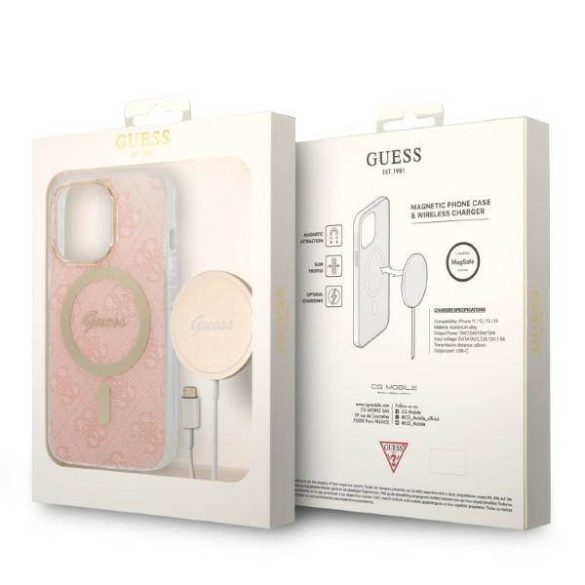 Guess tok+ töltő iPhone 13 Pro rózsaszín 4G Print MagSafe keménytok