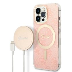   Guess tok+ töltő iPhone 13 Pro Max rózsaszín 4G Print MagSafe keménytok