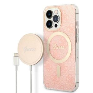 Guess tok+ töltő iPhone 13 Pro Max rózsaszín 4G Print MagSafe keménytok