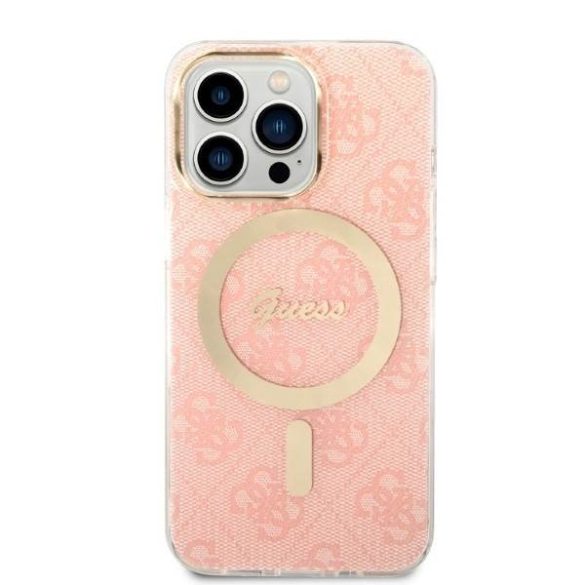 Guess tok+ töltő iPhone 13 Pro Max rózsaszín 4G Print MagSafe keménytok