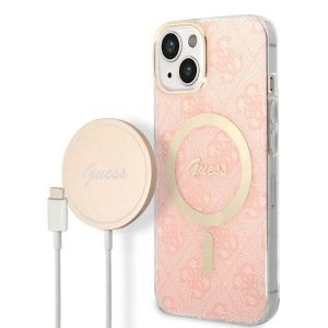 Guess GUBPP14MH4EACSP tok+ töltő iPhone 14 Plus / 15 Plus 6.7" rózsaszín keménytok 4G Print MagSafe