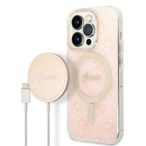 Guess tok+ töltő iPhone 14 Pro 6,1" rózsaszín 4G Print MagSafe keménytok