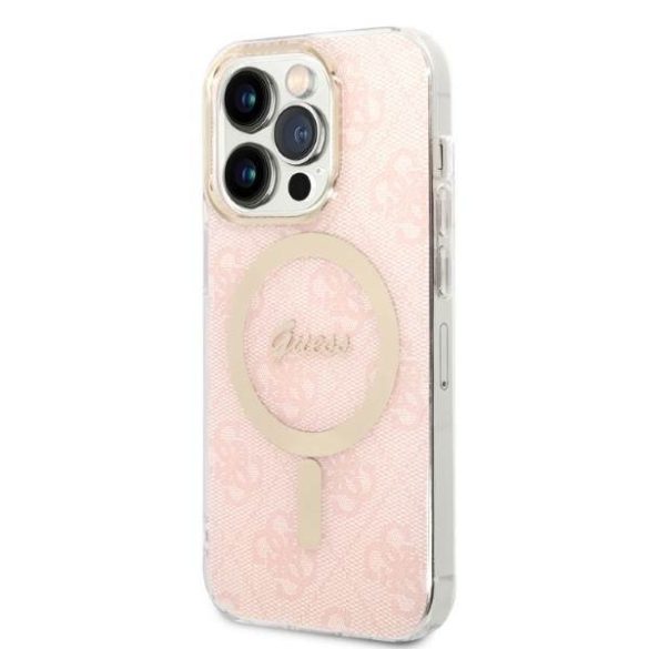 Guess tok+ töltő iPhone 14 Pro 6,1" rózsaszín 4G Print MagSafe keménytok
