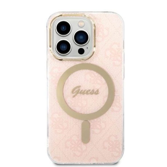 Guess tok+ töltő iPhone 14 Pro 6,1" rózsaszín 4G Print MagSafe keménytok