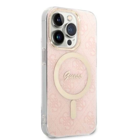 Guess tok+ töltő iPhone 14 Pro 6,1" rózsaszín 4G Print MagSafe keménytok