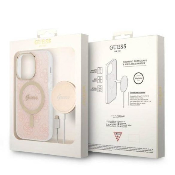 Guess tok+ töltő iPhone 14 Pro 6,1" rózsaszín 4G Print MagSafe keménytok