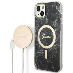   Guess GUBPP14SHMEACSK tok+ töltő iPhone 14 6,1" fekete keménytok Marble MagSafe
