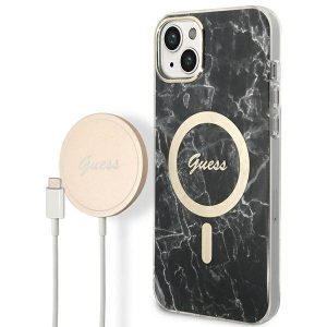 Guess GUBPP14SHMEACSK tok+ töltő iPhone 14 6,1" fekete keménytok Marble MagSafe