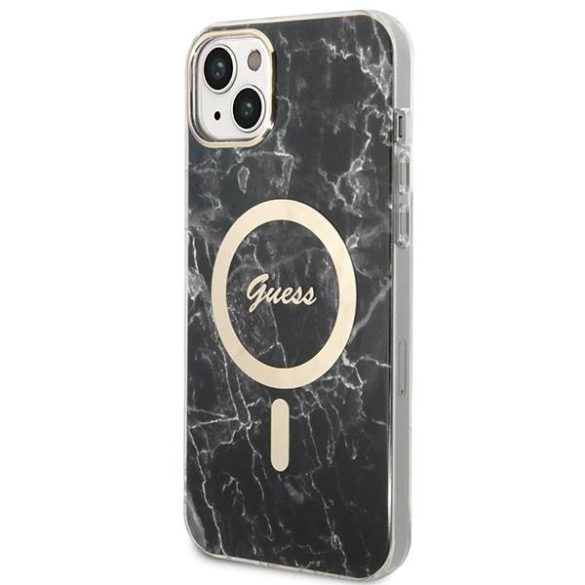 Guess GUBPP14SHMEACSK tok+ töltő iPhone 14 / 15 / 13 6,1" fekete keménytok Marble MagSafe