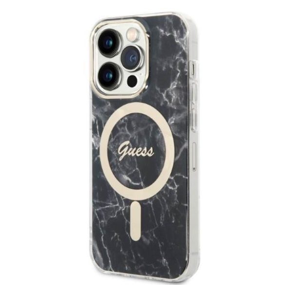 Guess tok+ töltő iPhone 14 Pro 6,1" fekete Márvány MagSafe keménytok 