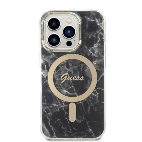 Guess tok+ töltő iPhone 14 Pro 6,1" fekete Márvány MagSafe keménytok 