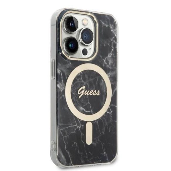 Guess tok+ töltő iPhone 14 Pro 6,1" fekete Márvány MagSafe keménytok 