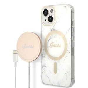 Guess GUBPP14SHMEACSH tok+ töltő iPhone 14 6,1" fehér keménytok Marble MagSafe