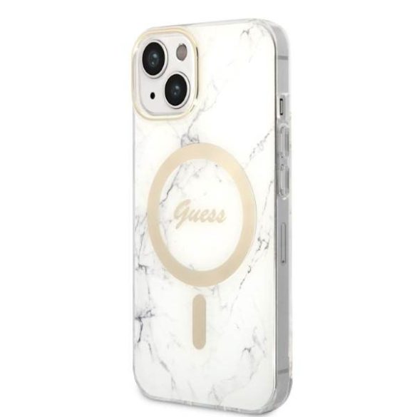 Guess GUBPP14SHMEACSH tok+ töltő iPhone 14 / 15 / 13 6,1" fehér keménytok Marble MagSafe