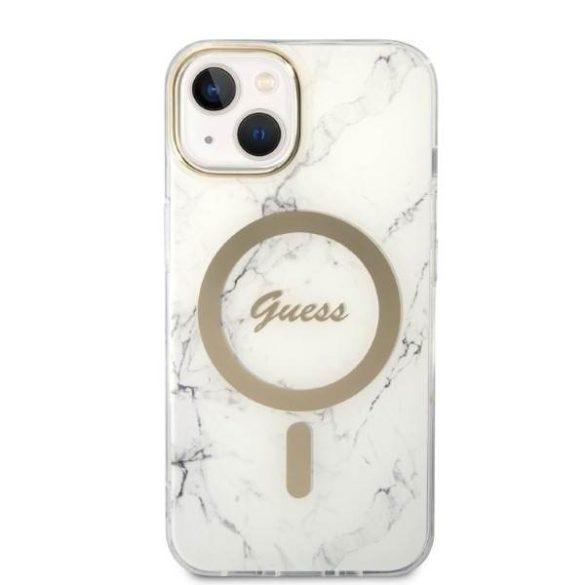 Guess GUBPP14SHMEACSH tok+ töltő iPhone 14 / 15 / 13 6,1" fehér keménytok Marble MagSafe