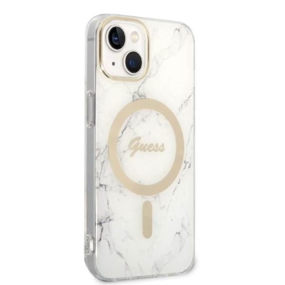 Guess GUBPP14SHMEACSH tok+ töltő iPhone 14 / 15 / 13 6,1" fehér keménytok Marble MagSafe