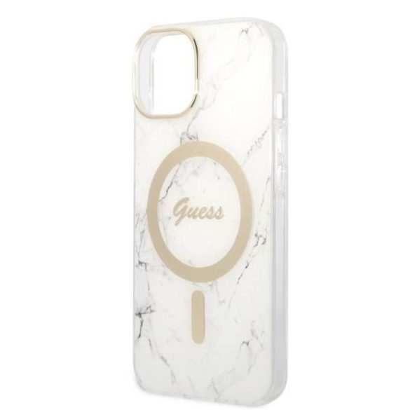 Guess GUBPP14SHMEACSH tok+ töltő iPhone 14 / 15 / 13 6,1" fehér keménytok Marble MagSafe