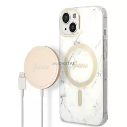   Guess GUBPP14MHMEACSH tok+ töltő iPhone 14 Plus 6.7" fehér keménytok Marble MagSafe