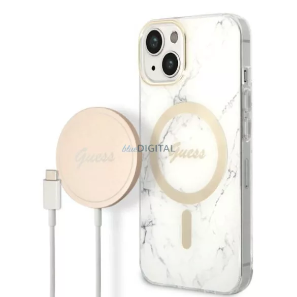 Guess GUBPP14MHMEACSH tok+ töltő iPhone 14 Plus 6.7" fehér keménytok Marble MagSafe
