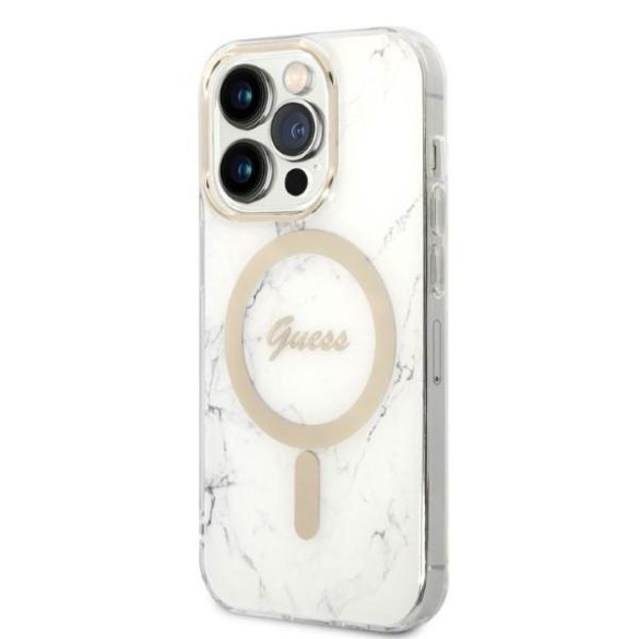 Guess tok+ töltő iPhone 14 Pro 6,1" fehér Márvány MagSafe keménytok