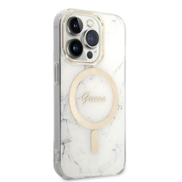 Guess tok+ töltő iPhone 14 Pro 6,1" fehér Márvány MagSafe keménytok