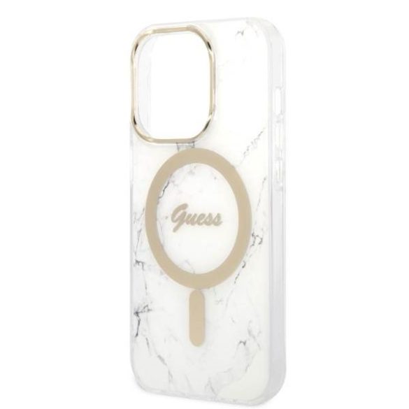 Guess tok+ töltő iPhone 14 Pro 6,1" fehér Márvány MagSafe keménytok