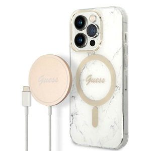 Guess tok+ töltő iPhone 14 Pro Max 6,7" fehér Márvány MagSafe keménytok