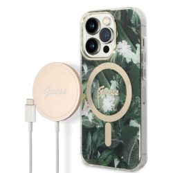   Guess tok+ töltő iPhone 14 Pro 6,1" zöld Dzsungel MagSafe keménytok