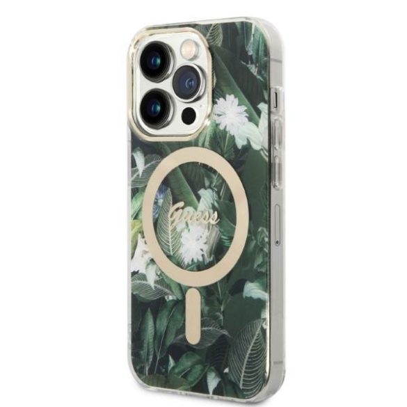 Guess tok+ töltő iPhone 14 Pro 6,1" zöld Dzsungel MagSafe keménytok