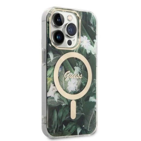 Guess tok+ töltő iPhone 14 Pro 6,1" zöld Dzsungel MagSafe keménytok