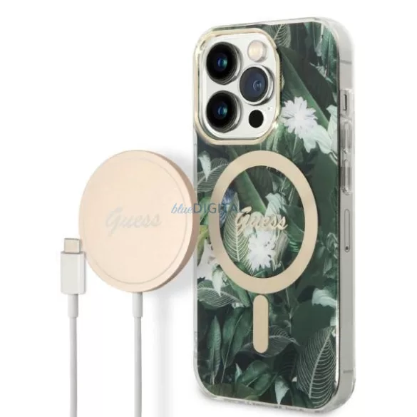 Guess tok+ töltő iPhone 14 Pro Max 6,7" zöld Dzsungel MagSafe keménytok