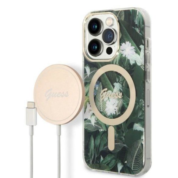 Guess tok+ töltő iPhone 14 Pro Max 6,7" zöld Dzsungel MagSafe keménytok