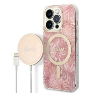 Guess tok+ töltő iPhone 14 Pro Max 6,7" rózsaszín Dzsungel MagSafe keménytok